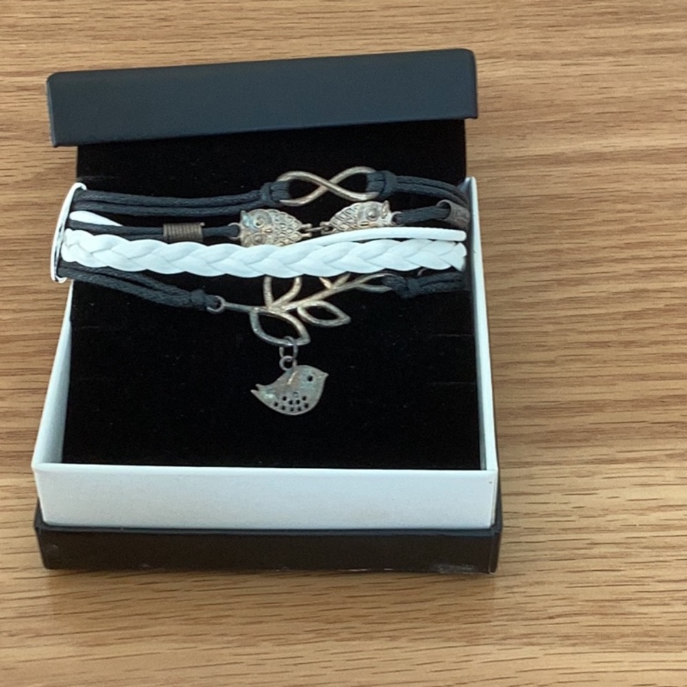 Ashley Bridget Black and White Leather Cord Bracelet